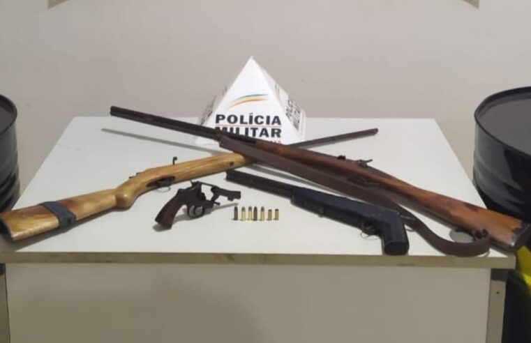 PM apreende armas de fogo e prende homem, em Rio Pardo de Minas