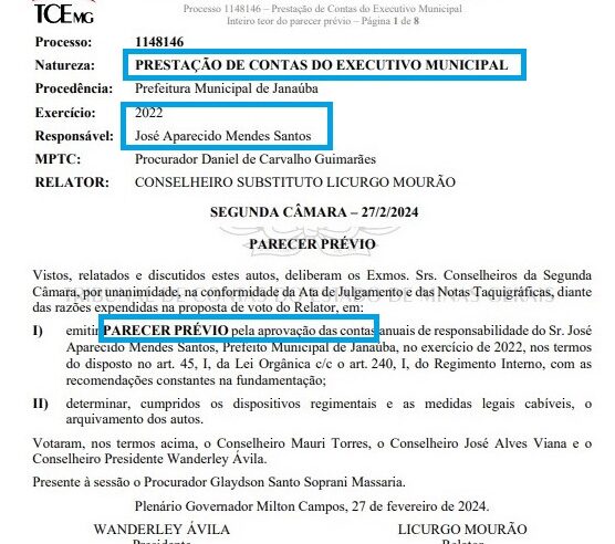 TCE emite parecer pela aprovação das contas de 2022 do prefeito José Aparecido