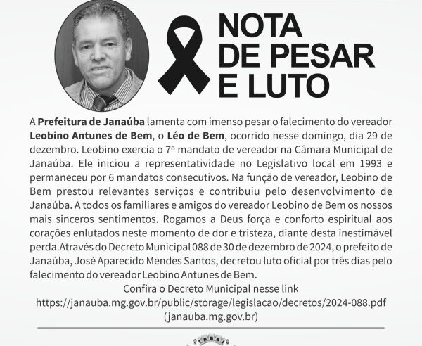 JANAÚBA | Prefeito decreta luto oficial de três dias pelo falecimento de vereador