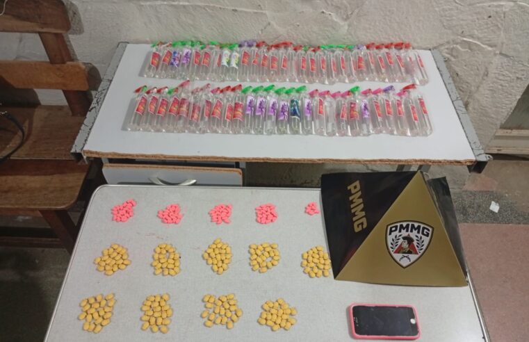 BAIRRO CARMELO | Polícia Militar apreende lança-perfume e ecstasy no bairro Carmelo e prende jovem por tráfico de drogas