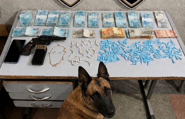 COMBATE AO TRÁFICO | Polícia Militar prende suspeito e apreende arma, drogas e mais de R$ 16 mil em Montes Claros