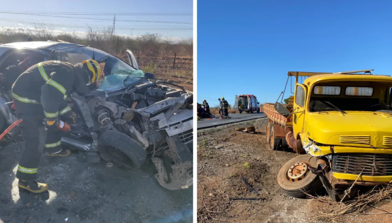 MGC-122 | Caminhão bate de frente com carro e quatro pessoas ficam feridas