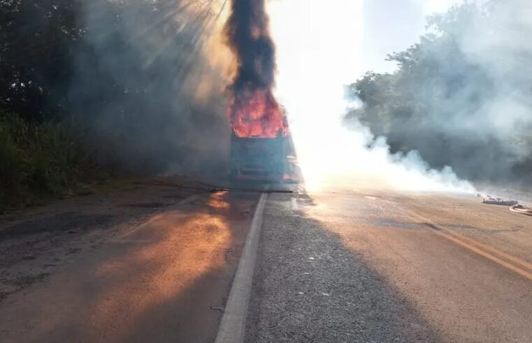 Incêndio em caminhão que transportava enxofre interdita BR-251, em Montes Claros