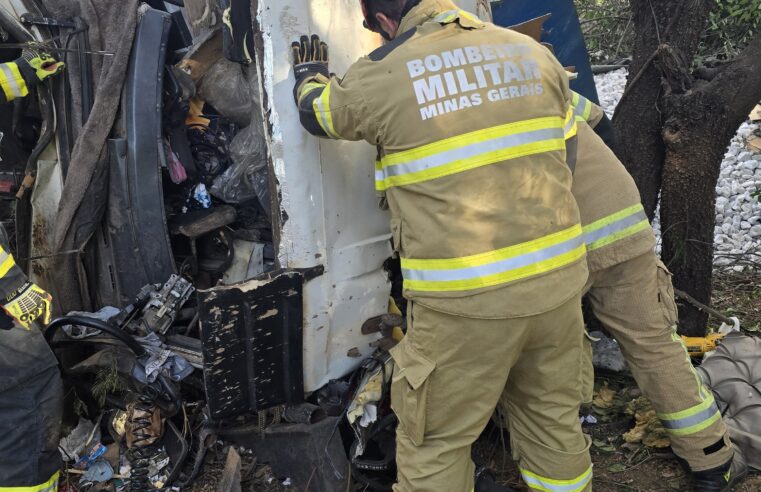 Bombeiros de Montes Claros atendem a ocorrência de choque de carreta com árvore
